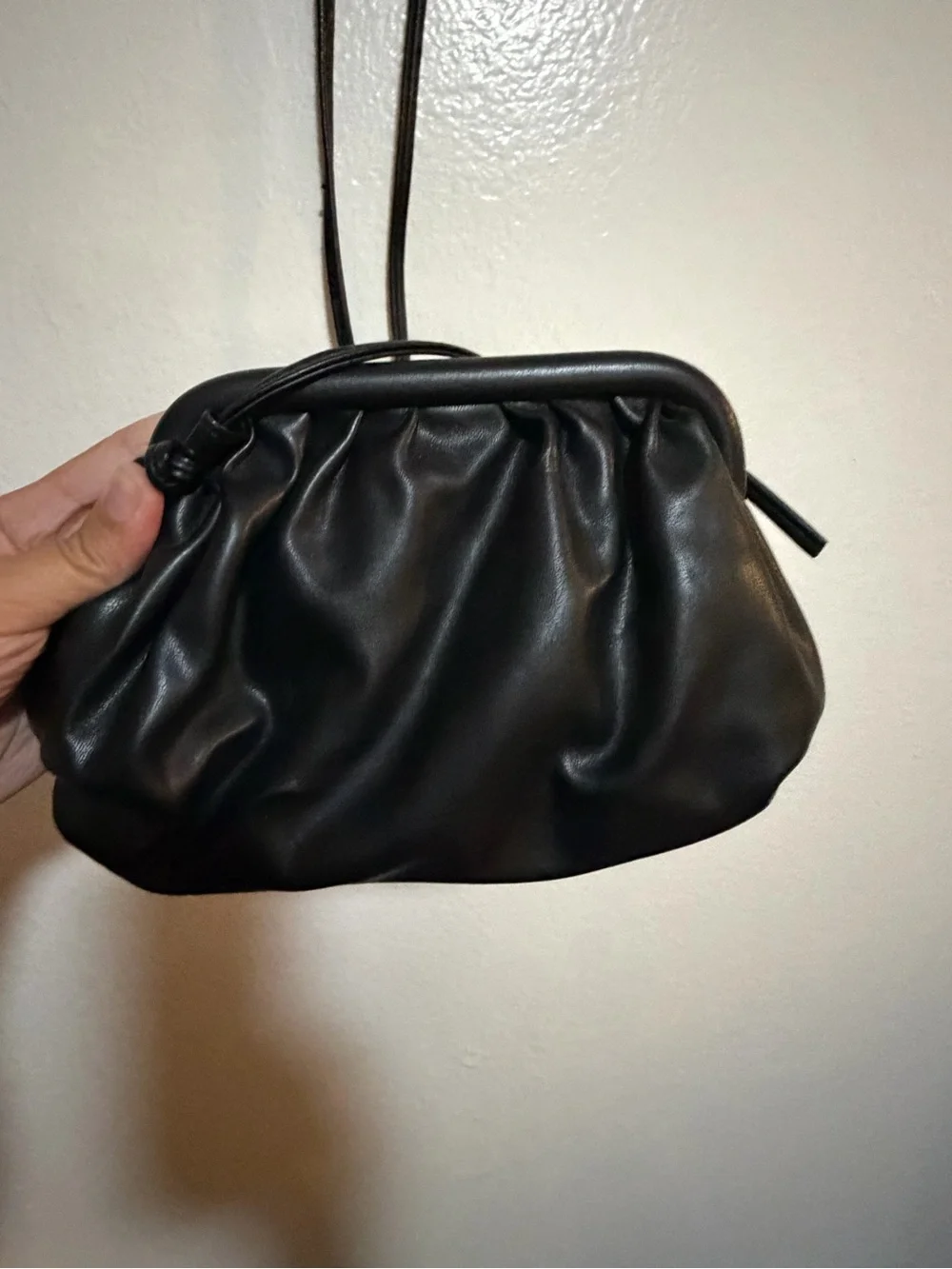 Steve Madden Black Ruched Frame Clutch with Wrist Strap